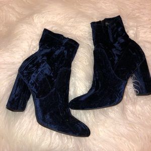 Dark Blue Velvet Booties